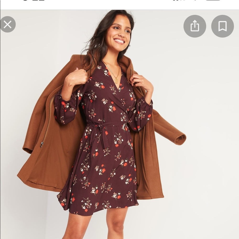 Old Navy Burgundy Floral Wrap Dress